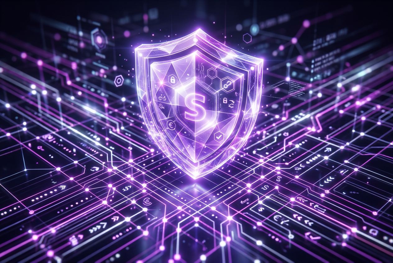Abstract visualization of digital security and encryption for Skrill financial transactions